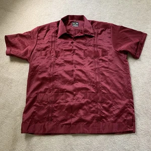 Camisa Guayaberas Yucatecas Para Hombre 50 Borgoña Roja Copacabana Mexicana Bordada - Imagen 1 de 10