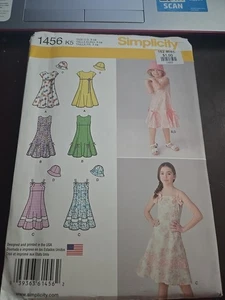 Simplicity Sewing Patterns ALL NEW #1456 Girls size k5 7-14 Dress with Hat LotS5 - Picture 1 of 2