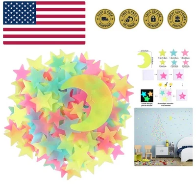 100 Piezas Coloridas Brillan en la Oscuridad Luminosas Estrellas y Luna Fluorescente Noctilu... Foto 1 de 4