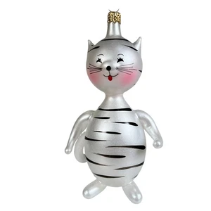 De Colección De Carlini Italiano Vidrio Soplado Tigre Gato Rayas Blancas Mano Navidad - Imagen 1 de 7