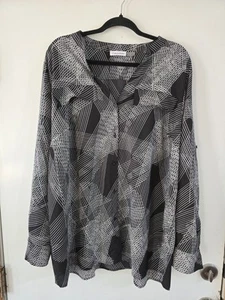 Calvin Klein women's Black and White Geometric Button-Up Shirt - Picture 1 of 8
