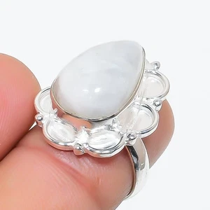 Rainbow Moonstone Pear Shape Gemstone Ring Handmade Antique Jewelry 6.25" FR 874 - Picture 1 of 7