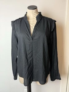 J Crew Womens Top Large Ruffle Trim V Neck Popover Swiss Dot Style AJ033 NWT - Picture 1 of 10