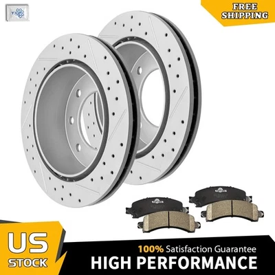 Rear Drilled Rotors Brake Pads Kit for 05-23 Chevy GMC Express Savana 2500 3500 - Image 1 of 4