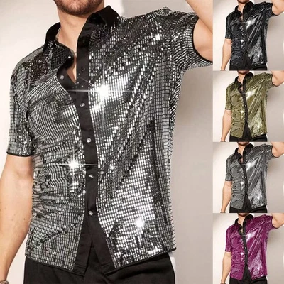 Breezy Short Sleeve Sequin Top for Men Great Option for Festive Celebrations - Image 1 of 4