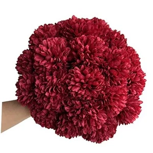 12Pcs Artificial Chrysanthemum Ball Flowers Bouquets Plastic Hydrangea Silk Red - Picture 1 of 8