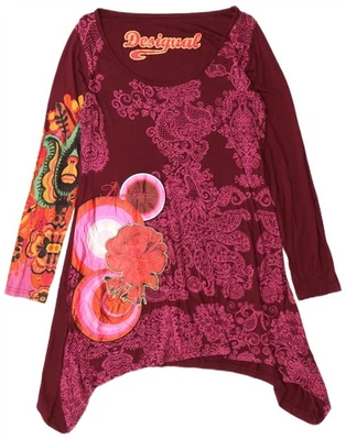 Vestido túnica manga larga DESIGUAL para mujer UK 18 XL borgoña cachemira DT12 Foto 1 de 4
