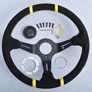 14”350mm Car Steering Wheel 6 Bolt with Horn Button Black Deep Dish Racing - Picture 1 of 5