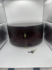 Vintage Bombay Company Half Moon Shaped Jewelry Box Wooden Brown With Key - Picture 1 of 6
