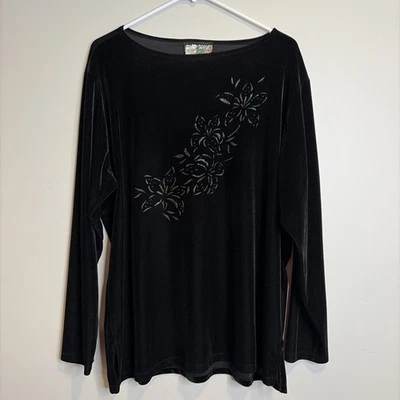 Top Impressions Vintage Talla XL Mujer Brillo Brillo Detalle Terciopelo Negro Festivo Foto 1 de 4