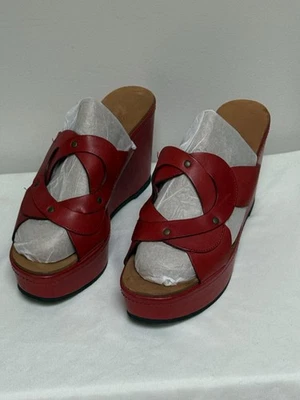 Босоножки EUC Robert Clergerie 4 дюйма на танкетке красные кожаные размер 38/США 9,5 - Изображение 1 из 4