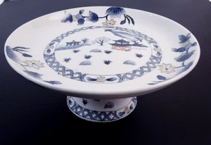 Seltene chinesische Export Porzellanplatte mit Fuß aus dem 19.-20. Jahrhundert "Dörfer" - Bild 1 von 15