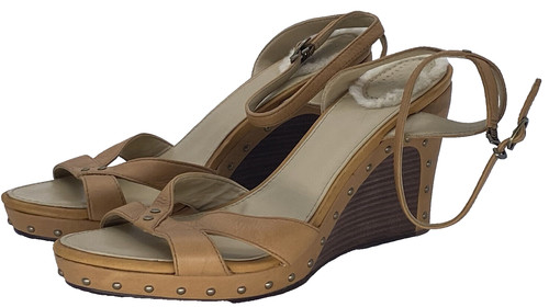 Sandali con borchie UGG Rochelle marroni in pelle con plateau zeppa taglia 10