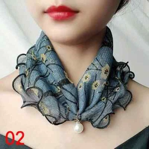 Classic Lace Ruffles Scarf Elegant Faux Pearl Pendant Elastic Neck Gaiter Casual - Picture 1 of 3