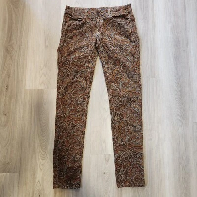 Calça jeans feminina de veludo Prana tamanho 6 cintura baixa skinny stretch marrom paisley - Imagem 1 de 4