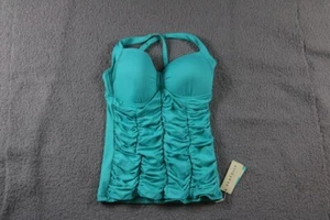 Seafolly Swimwear Size 10 Blue Green Goddess DD Halter Tankini Top New - Picture 1 of 5