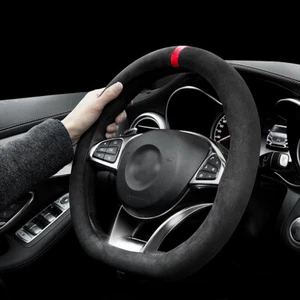 Suede D Shape Car Steering Wheel Cover Universal 37-38cm Diameter - Picture 1 of 8