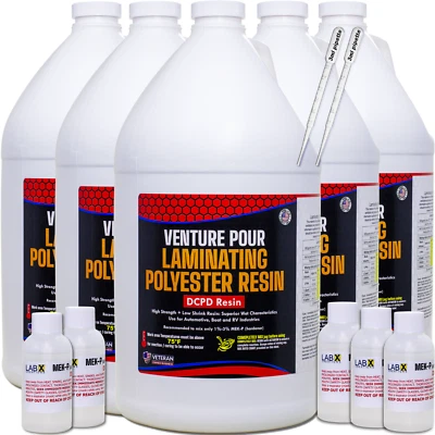 LAB X CREATIONS VP PREMIUM 5 Gallon POLYESTER RESIN +MEKP (Laminating fiberglass, biaxle, cloth)