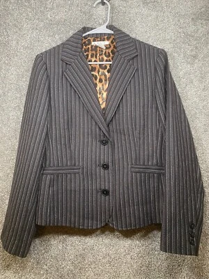 Jaqueta Cabi Blazer Feminina 16 Preto Branco Listra Estampa de Leopardo Forro Botão para Cima - Imagem 1 de 4