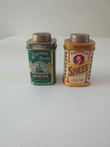 Salero y pimentero de hojalata vintage, marca Radford’s Spices and Steamship - Imagen 1 de 17