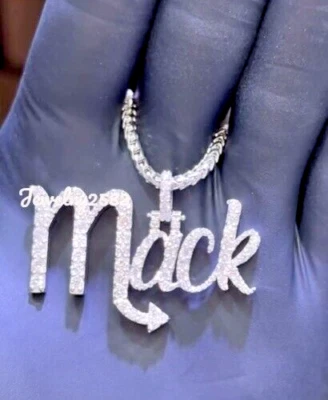 Colgante de plata 925 con letra con nombre personalizado de circonita cúbica de 0,99 quilates RD para hombre REGALO GRATIS Foto 1 de 4