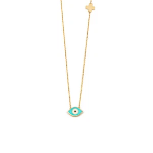 Collana Malocchio con Croce – Oro Giallo 14K e Smalto, Collana Buona Fortuna - Foto 1 di 6