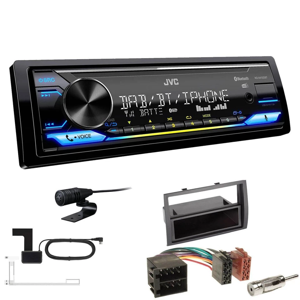 JVC KD-X472DBT Media Autoradio Bluetooth DAB für Fiat Ducato 2006-2011 schwarz