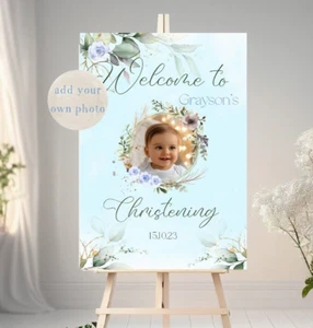 Personalised own photo christening  Welcome sign, A3 poster, banner, backdrop - Picture 1 of 2