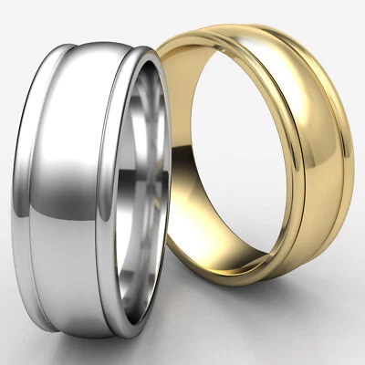 8mm Round Edge Dome Wedding Band Men's Women's 14k White-Yellow-Rose Gold Ring - Image 1 of 4