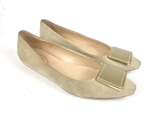 TOD’S TOD'S Italy Tan Suede Leather Pointed Toe Ballerina Flat w Jewel EU 37 US 7