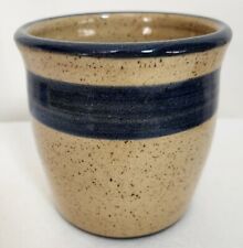 2012 Studio Art Pottery Speckled Brown Blue Wide Stripe Small Crock Signed HART