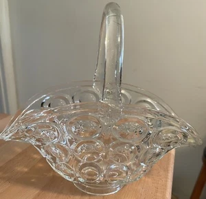 Glaskorb groß klar mit aufgesetztem Griff Blase Daumenabdruck Design Vintage - Bild 1 von 6