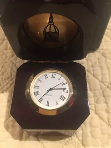 Solid Dark Wood Quartz Desk Clock Etched Top Inside 2" X 2" New In Box - Picture 1 of 9
