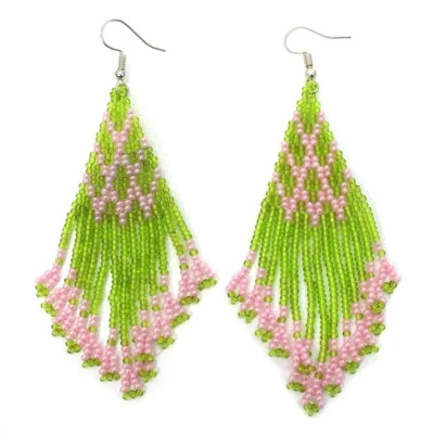 Handmade Beaded Olive Green Seed Bead Earrings - Image 1 of 3