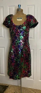 Alyce Designs Vintage 90s Pink Green Purple Sequin Prom Party Dress Size 16 - Picture 1 of 11