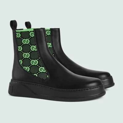 NUEVO EN CAJA Gucci Chelsea GG Entradas Cuero Negro Pull On Botas G 12.5 EE. UU. 13- 13.5 Foto 1 de 4