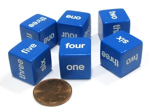 Set of 6 D6 16mm Word Number Dice - Math Educational Die - Blue with White Pip - Picture 1 of 1