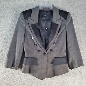 CUE Jacket Womens 6 Grey Black Business Formal 3/4 Sleeve Button Up Ladies