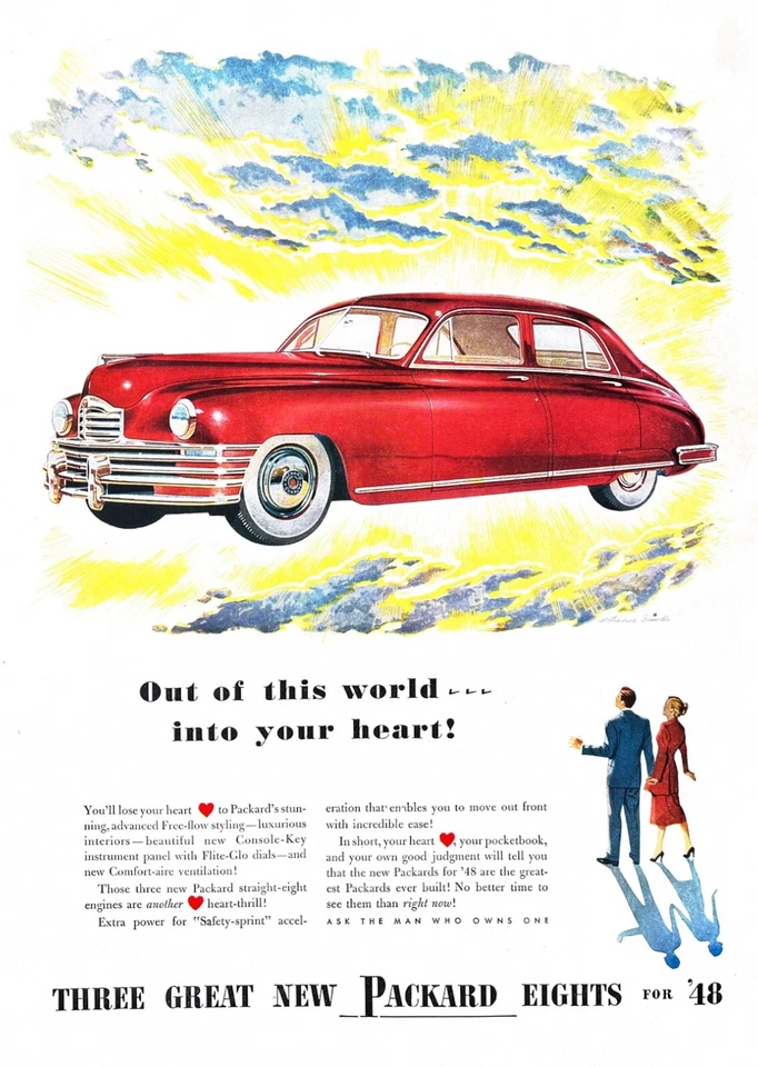 1948 PACKARD Large Vintage Print Ad Automobile Car Straight-Eight 8 - Image 1 of 1
