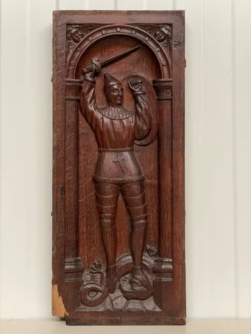 Stunning Gothic Revival Saint George & the Dragon panel / Knight in oak Cover