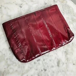 Bolso o clutch vintage de piel de anguila con cremallera en vino - Imagen 1 de 8