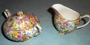 ROYAL WINTON CHINTZ CHEADLE CREAM & SUGAR SET OF BOWLS WITH LID 1951 - Picture 1 of 11