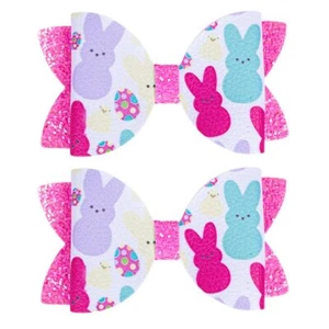Easter Bunny Hair Bows Easter Eggs Bows Glitter Hair Clips for Girls Full Lin... - Picture 1 of 6