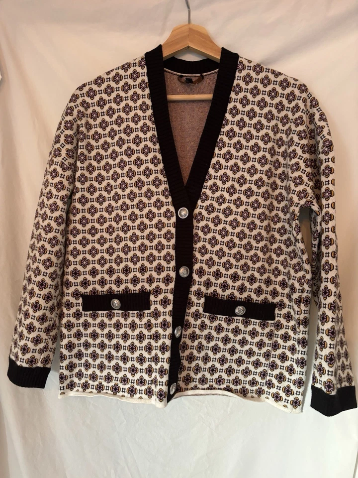 Maje Monasty Graphic Cardigan Sweater Buttons V-neck Pockets Sz 2 Urban Parisian - Image 1 of 4