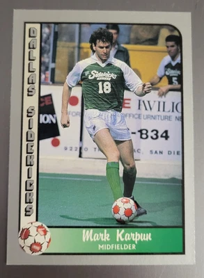 Tarjeta de récord de la Liga de Fútbol 1990-91 Pacific MSL MARK KARPUN Dallas Sidekicks #48 Foto 1 de 2