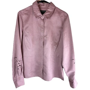 Norton McNaughton Women’s Faux Suede Pink Blouse Embroidered Sleeves Size 12 - Picture 1 of 4