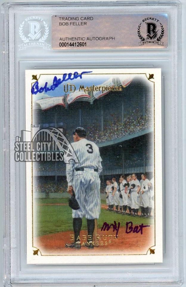 Babe Ruth 2007 Upper Deck Masterpieces "My Bat" Bob Feller Autograph Card #2 BAS - Image 1 of 1