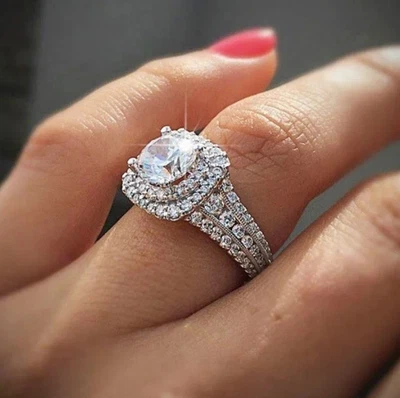 3.2 Ct Lab Created Round Diamond 14k White Gold Filled Engagement Ring Size 6-10 - Image 1 of 4