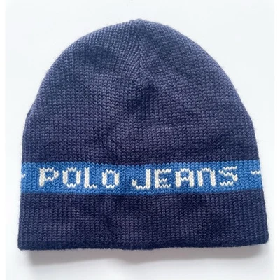 Youth Vintage Polo Jeans Navy Blue Knit Wool Blend Winter Beanie  - Image 1 of 4