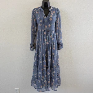 Patrons of Peace Long Sleeve Blue Floral Maxi Dress Small Boho Chic Cottagecore - Picture 1 of 11